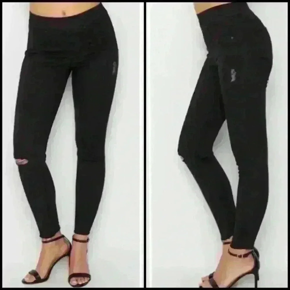 Spanx Vintage Distressed Pull On Tummy Shaping Skinny Jeans Vintage Black Size M - Picture 1 of 12